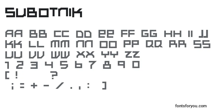 Czcionka Subotnik – alfabet, cyfry, specjalne znaki