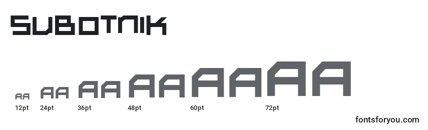Размеры шрифта Subotnik