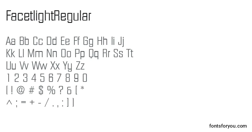 A fonte FacetlightRegular – alfabeto, números, caracteres especiais