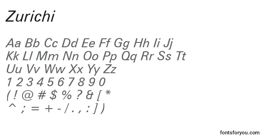 Schriftart Zurichi – Alphabet, Zahlen, spezielle Symbole
