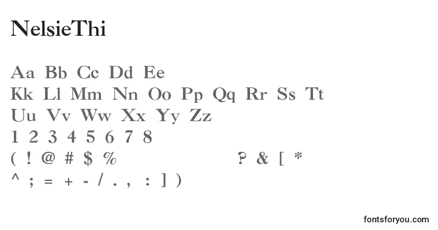 Schriftart NelsieThin – Alphabet, Zahlen, spezielle Symbole