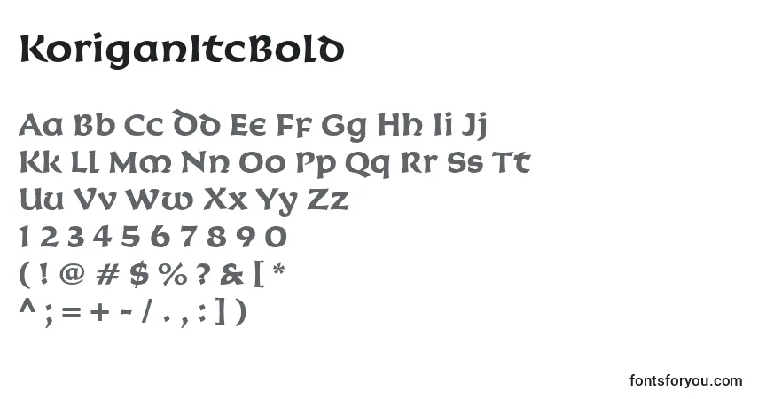 Шрифт KoriganItcBold – алфавит, цифры, специальные символы