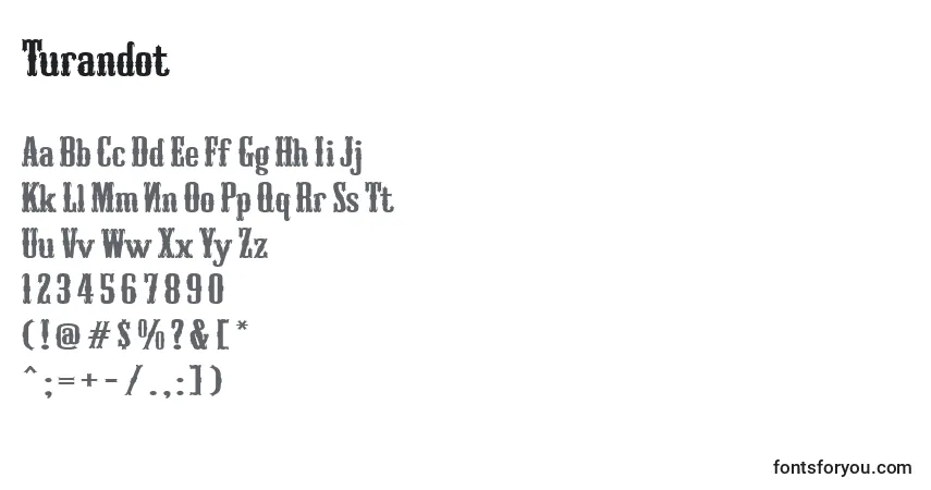 A fonte Turandot – alfabeto, números, caracteres especiais