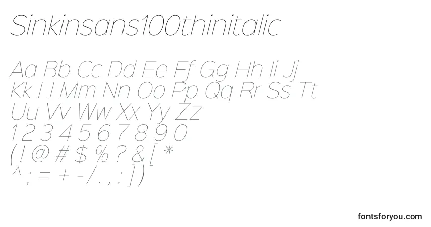 A fonte Sinkinsans100thinitalic (42368) – alfabeto, números, caracteres especiais