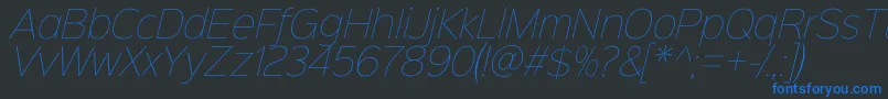 Fonte Sinkinsans100thinitalic – fontes azuis em um fundo preto