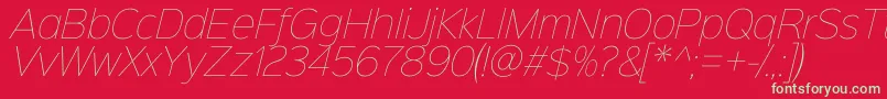 Fonte Sinkinsans100thinitalic – fontes verdes em um fundo vermelho