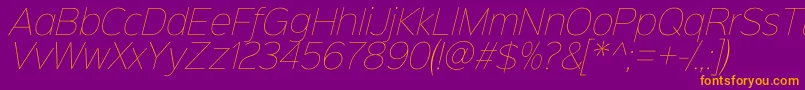 Sinkinsans100thinitalic-fontti – oranssit fontit violetilla taustalla