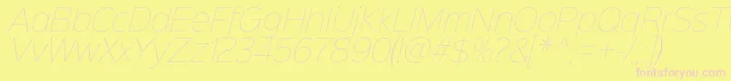 Fonte Sinkinsans100thinitalic – fontes rosa em um fundo amarelo