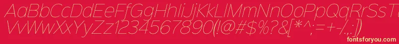 Sinkinsans100thinitalic-fontti – keltaiset fontit punaisella taustalla