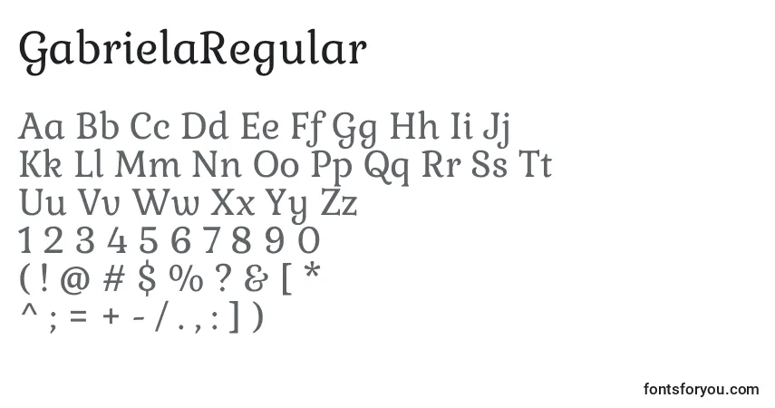 Schriftart GabrielaRegular – Alphabet, Zahlen, spezielle Symbole