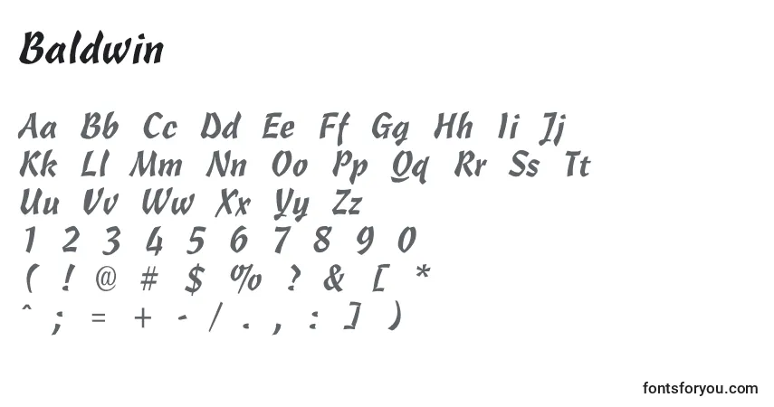 A fonte Baldwin – alfabeto, números, caracteres especiais