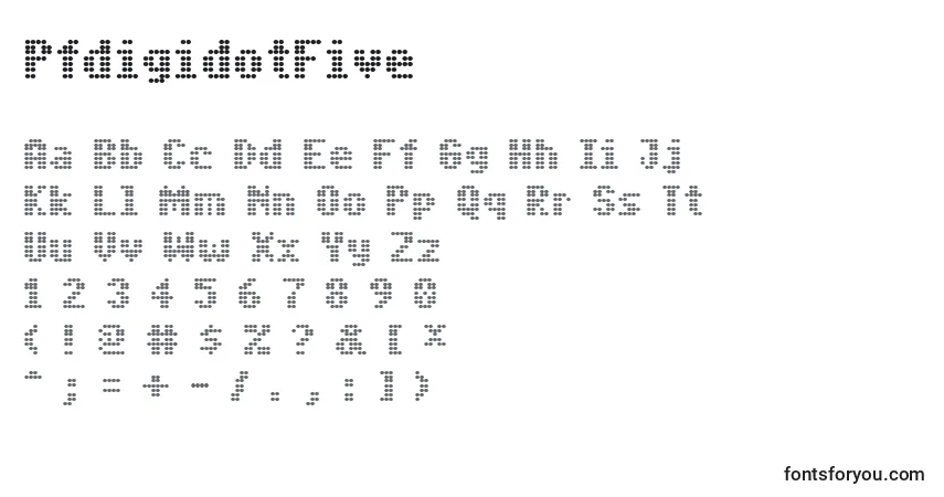 Czcionka PfdigidotFive – alfabet, cyfry, specjalne znaki