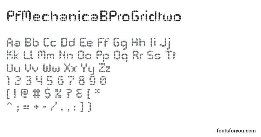 Czcionka PfMechanicaBProGridtwo – alfabet, cyfry, specjalne znaki