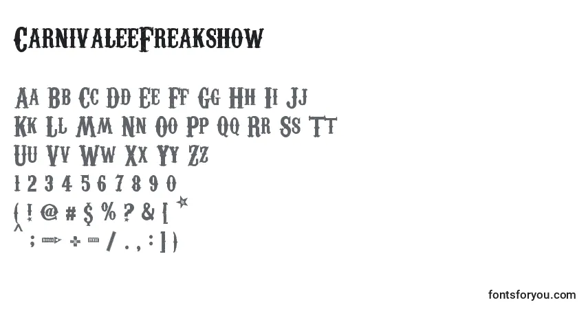 A fonte CarnivaleeFreakshow – alfabeto, números, caracteres especiais