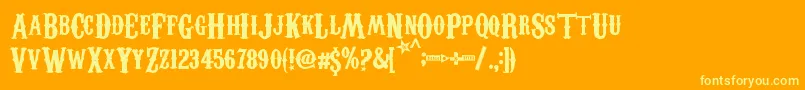CarnivaleeFreakshow-Schriftart – Gelbe Schriften auf orangefarbenem Hintergrund