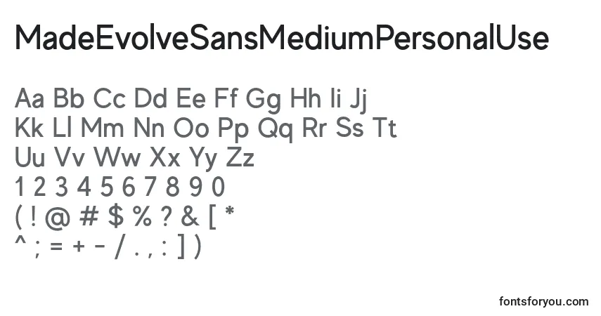 Schriftart MadeEvolveSansMediumPersonalUse – Alphabet, Zahlen, spezielle Symbole