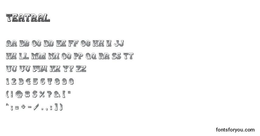 Czcionka Teatral – alfabet, cyfry, specjalne znaki