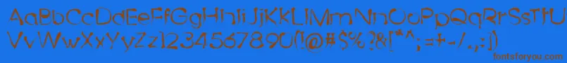 フォントDingyBird – 茶色の文字が青い背景にあります。