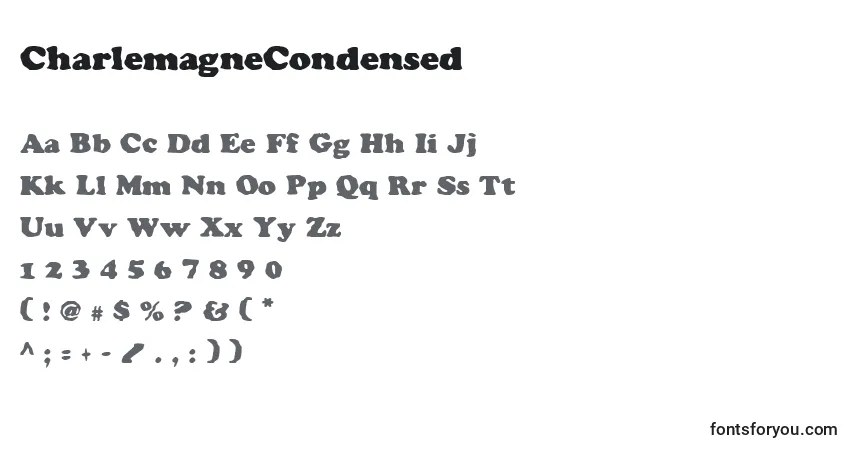A fonte CharlemagneCondensed – alfabeto, números, caracteres especiais