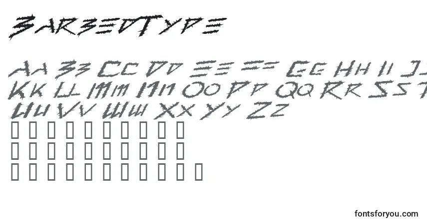 A fonte BarbedType – alfabeto, números, caracteres especiais
