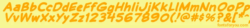 フォントBalloonLetteringStressed – オレンジの文字が黄色の背景にあります。