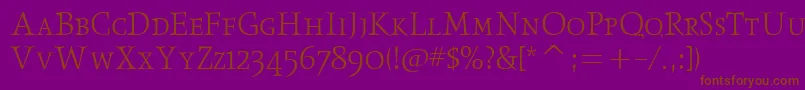 フォントObeliskltscitcTt – 紫色の背景に茶色のフォント