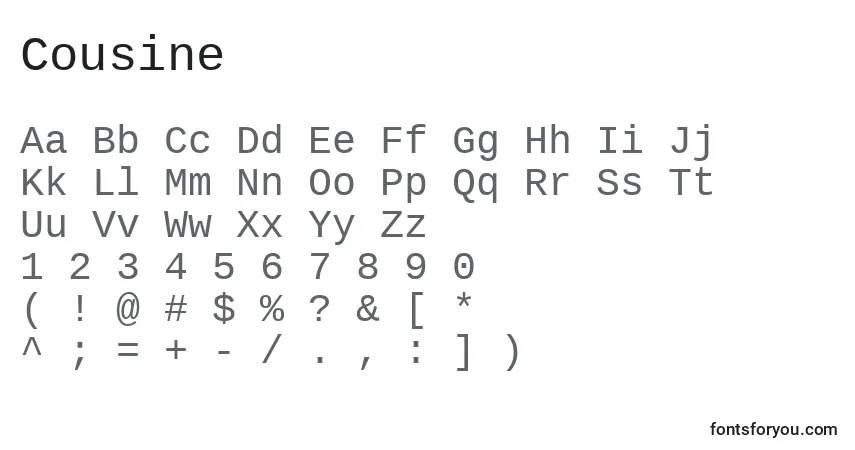 Czcionka Cousine – alfabet, cyfry, specjalne znaki