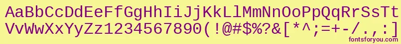 Cousine-Schriftart – Violette Schriften auf gelbem Hintergrund
