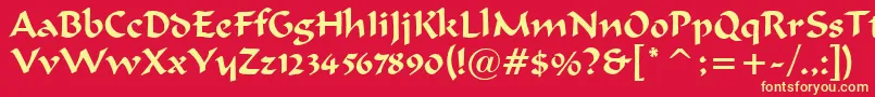 MerlinnRegular-Schriftart – Gelbe Schriften auf rotem Hintergrund