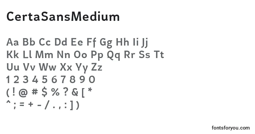 Czcionka CertaSansMedium (42403) – alfabet, cyfry, specjalne znaki