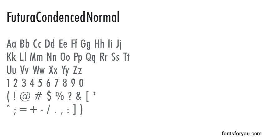 A fonte FuturaCondencedNormal – alfabeto, números, caracteres especiais