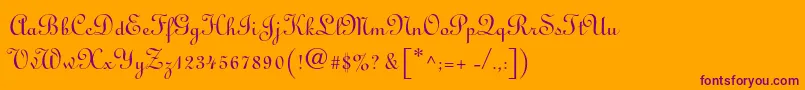 Linoscriptstd-Schriftart – Violette Schriften auf orangefarbenem Hintergrund
