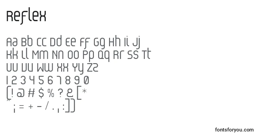 A fonte Reflex – alfabeto, números, caracteres especiais