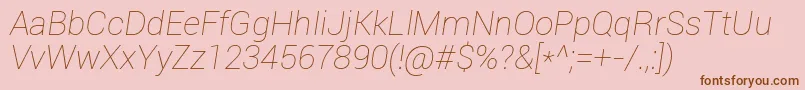 Roboto Thinitalic-fontti – ruskeat fontit vaaleanpunaisella taustalla