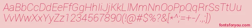 フォントRoboto Thinitalic – ピンクの背景に赤い文字