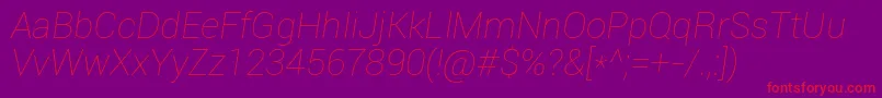 Roboto Thinitalic-Schriftart – Rote Schriften auf violettem Hintergrund
