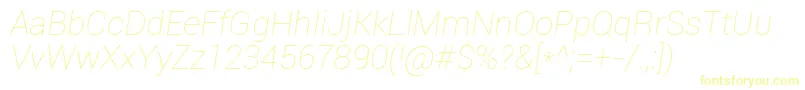 Roboto Thinitalic-Schriftart – Gelbe Schriften auf weißem Hintergrund