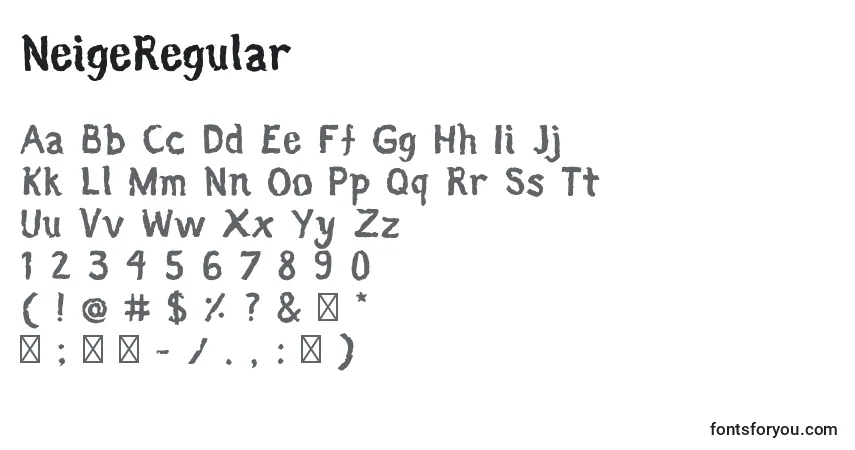 A fonte NeigeRegular – alfabeto, números, caracteres especiais