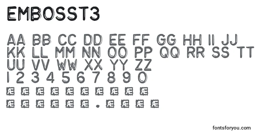 Embosst3-fontti – aakkoset, numerot, erikoismerkit