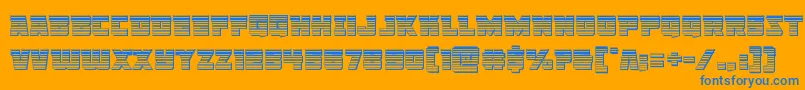 Libertylegionchrome-Schriftart – Blaue Schriften auf orangefarbenem Hintergrund