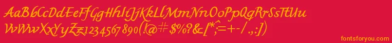 フォントMkbritishwriting – 赤い背景にオレンジの文字