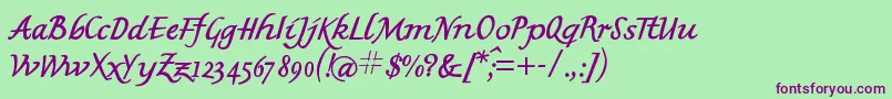 フォントMkbritishwriting – 緑の背景に紫のフォント