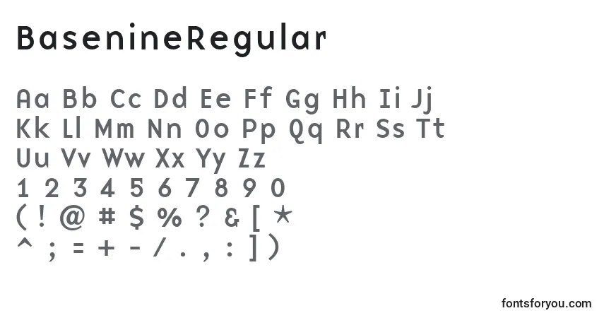 Schriftart BasenineRegular – Alphabet, Zahlen, spezielle Symbole