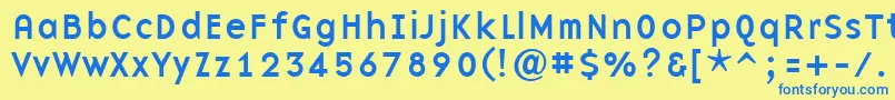 フォントBasenineRegular – 青い文字が黄色の背景にあります。