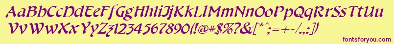 CheshirebroadItalic-fontti – violetit fontit keltaisella taustalla