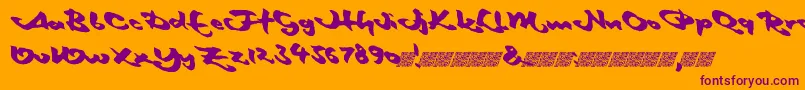Maidenvoyage-Schriftart – Violette Schriften auf orangefarbenem Hintergrund