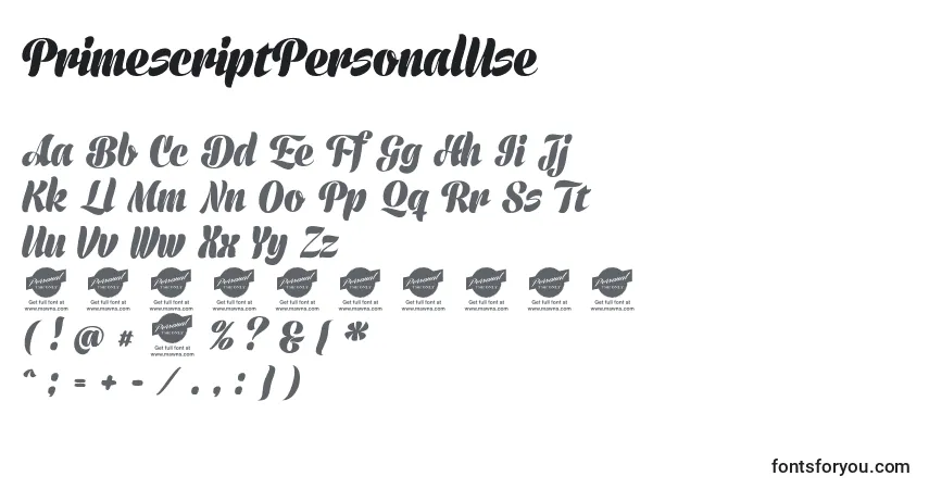 PrimescriptPersonalUse-fontti – aakkoset, numerot, erikoismerkit
