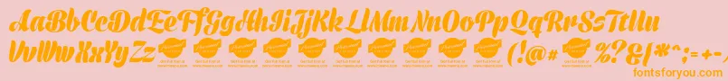 フォントPrimescriptPersonalUse – オレンジの文字がピンクの背景にあります。