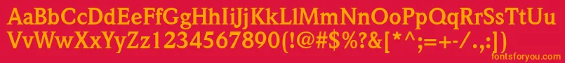 QuintessenceSsiBold-Schriftart – Orangefarbene Schriften auf rotem Hintergrund