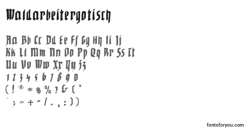 Czcionka Waldarbeitergotisch – alfabet, cyfry, specjalne znaki